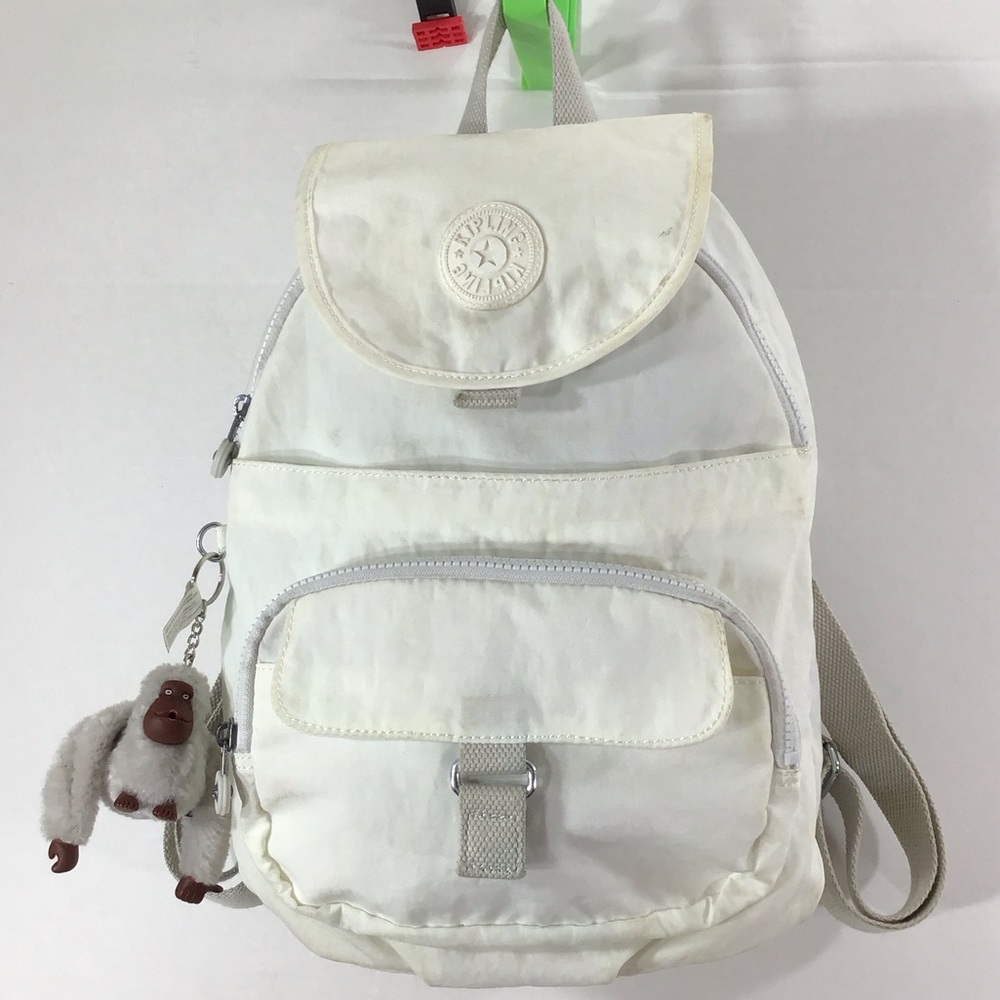 Kipling Cream Backpack With Monkey Charm - image 1